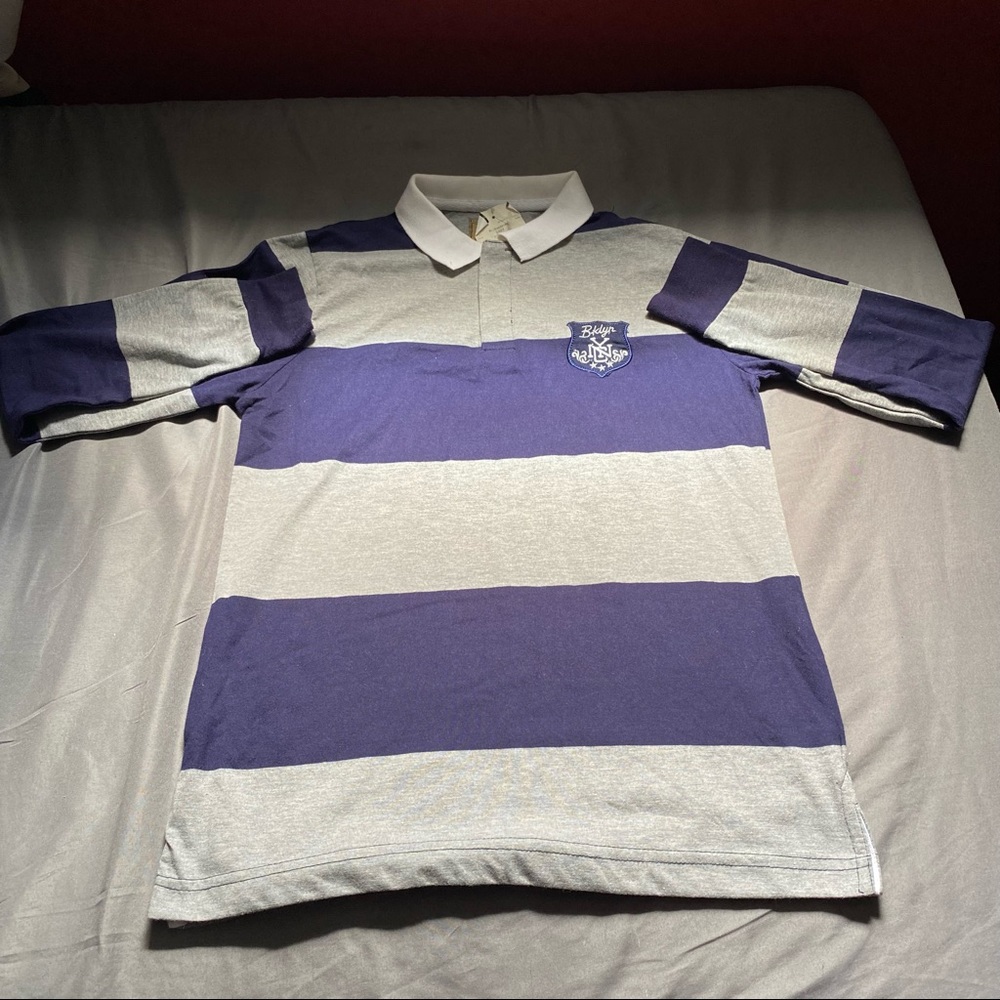 Brooklyn laundry premium purple and grey striped long sleeve collared shirt